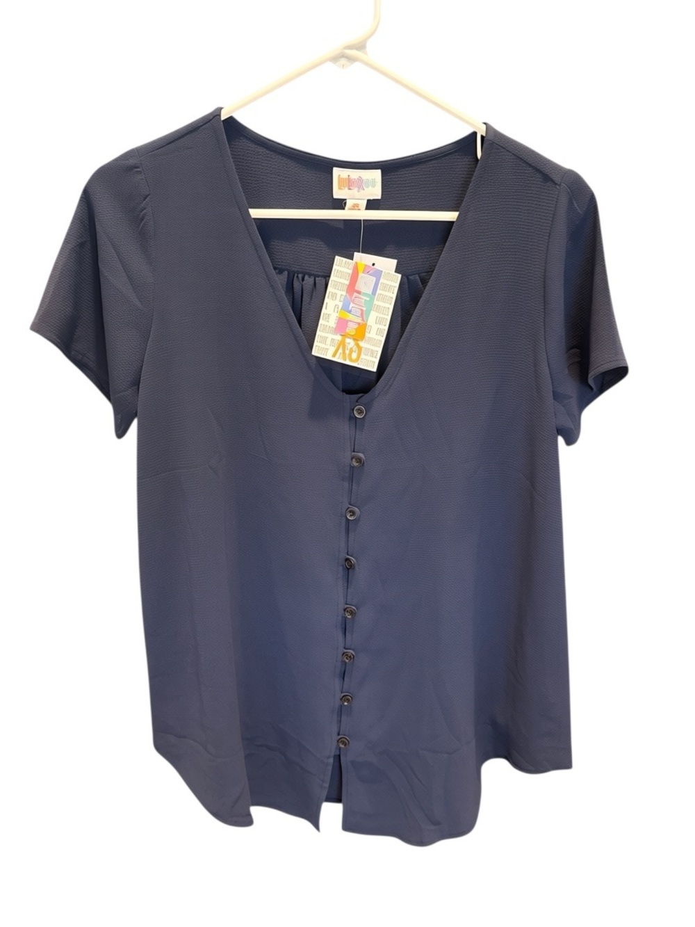 NWT LuLaRoe Navy Blue Button Front V-Neck Blouse Top XS